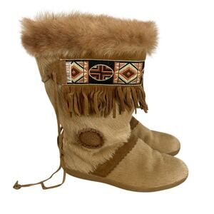 Vintage Tecnica Fur Southwestern Printed Boots Women's Size: 9